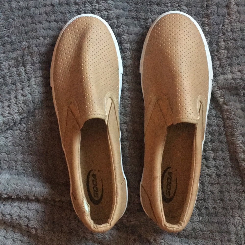 Tan slip ons